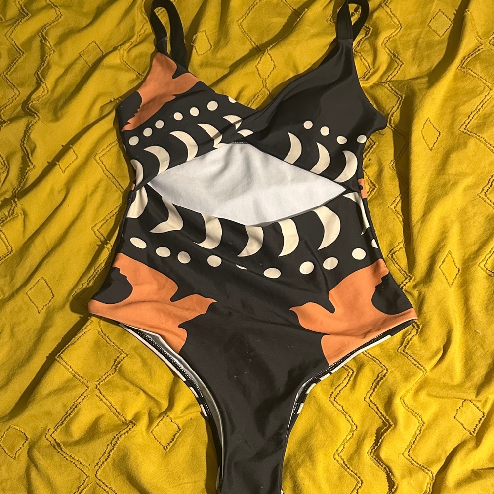 SHEIN Black and Orange One Piece Swimsuit